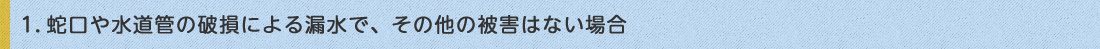 1.蛇口や水道管の破損による漏水で、その他の被害はない場合