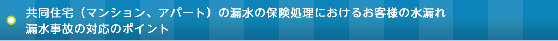 共同住宅（マンション、アパート）の漏水の保険処理におけるお客様の水漏れ・漏水事故の対応のポイント